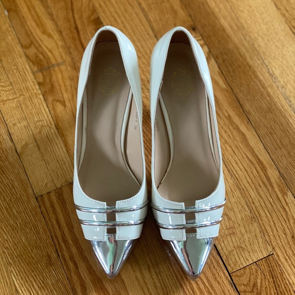White / silver leather chic heels size 6 - Picture 2 of 5